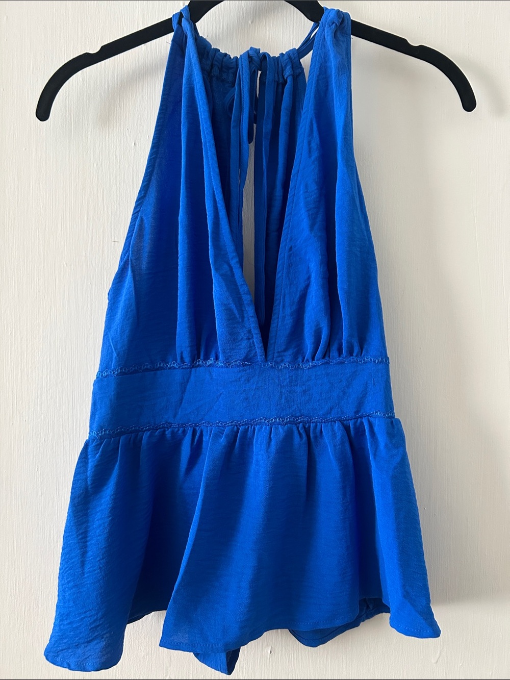 SHEIN Royal Blue Halter Ruffle Peplum Top
